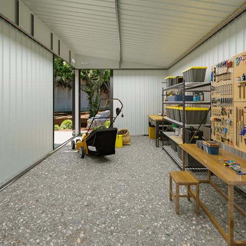 8'x12' Outdoor Lean to Storage Shed with Triple Doors Utility Galvanized Steel Sheds for Vertical Storage