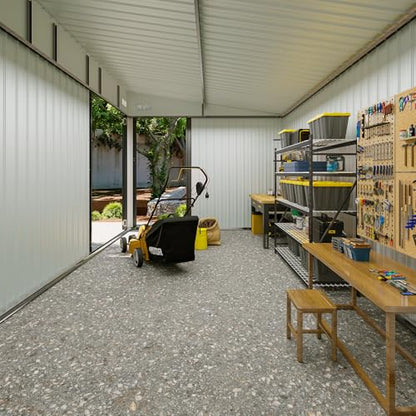 8'x12' Outdoor Lean to Storage Shed with Triple Doors Utility Galvanized Steel Sheds for Vertical Storage