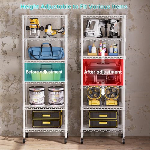6 Small Wire Shelves Kitchen Pantry Close Home Organizers and Storage Bathroom Shelf Laundry Room Organization Adjustable Book Metal Garage Shelving Unit (6 Count)