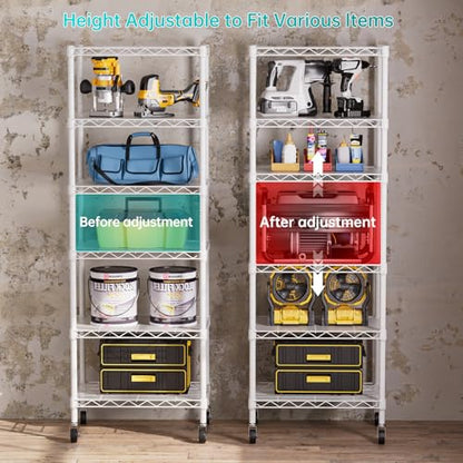 6 Small Wire Shelves Kitchen Pantry Close Home Organizers and Storage Bathroom Shelf Laundry Room Organization Adjustable Book Metal Garage Shelving Unit (6 Count)