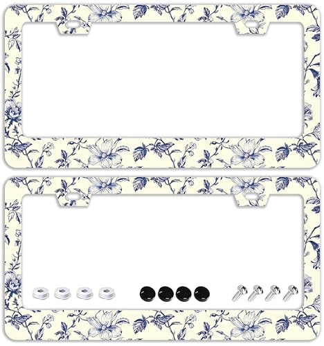 Blue Floral Flowers License Plate Frames