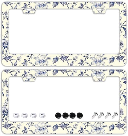 Blue Floral Flowers License Plate Frames