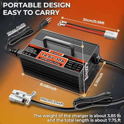 14.6V 30A LiFePO4 Battery Charger 12V LiFePO4 Lithium Battery Charger 30 Amp Fast Charging with Anderson Connector AC
