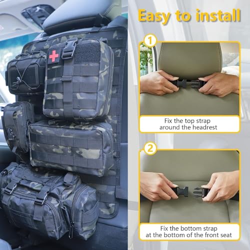 Universal Tactical Seat Back Organizer Vehicle Molle Panel Organizer Storage Bag with 5 Detachable Molle Pouch for All Vehicel Such as Jeep