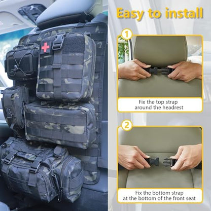 Universal Tactical Seat Back Organizer Vehicle Molle Panel Organizer Storage Bag with 5 Detachable Molle Pouch for All Vehicel Such as Jeep