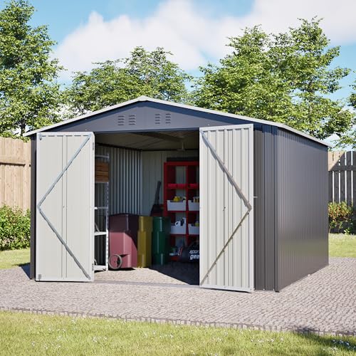 10 x 10FT Outdoor Metal Storage Shed with Lockable Door