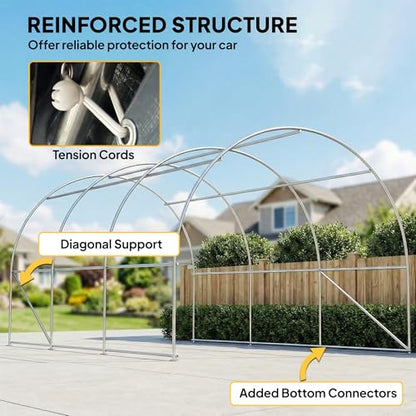 10' x 16' Carport Heavy Duty Portable Garage Storage Tent Gray