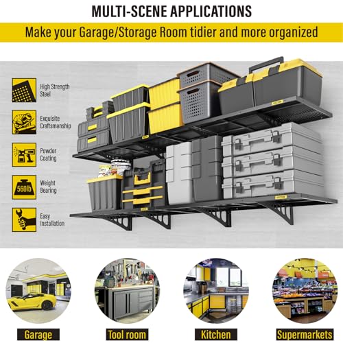 4 Pack 1.64x4ft Adjustable Garage Wall Shelving 1120lbs Load Capacity Heavy Duty Wall Mounted Storage Shelf Metal Floating Shelves for Garage (4 Count)
