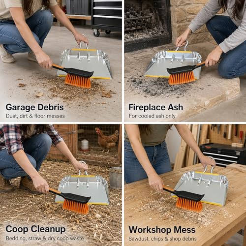 17" Heavy Duty Metal Dust Pan with Brush Set