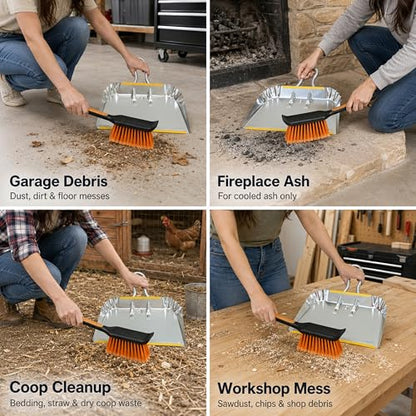 17" Heavy Duty Metal Dust Pan with Brush Set