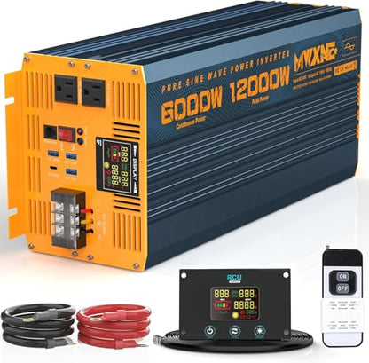 6000 Watt Power Inverter Pure Sine Wave 48V DC to 110V 120V Heavy Duty Inverter with Remote Control and LED Display