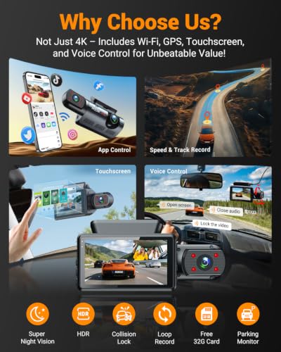 4K Dual Dash Cam with WiFi GPS