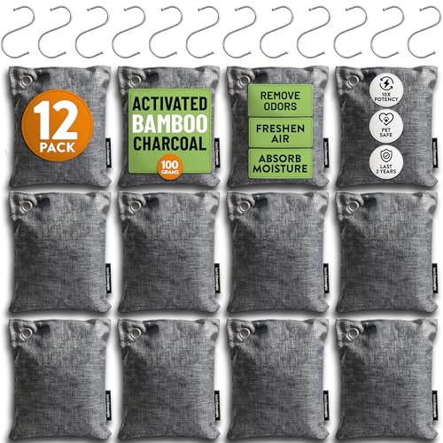 Activated Bamboo Charcoal Odor Absorber Bags for Strong Odors (8 Count)