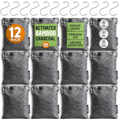 Activated Bamboo Charcoal Odor Absorber Bags for Strong Odors (8 Count)