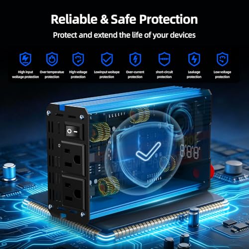 500W Pure Sine Wave Power Inverter 12V DC to 110V 120V AC for Vehicles