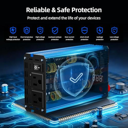 500W Pure Sine Wave Power Inverter 12V DC to 110V 120V AC for Vehicles