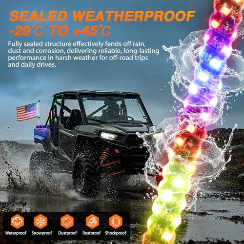 RGB LED Whip Light 1PC 2FT Spiral Antenna Whips (2 Foot)