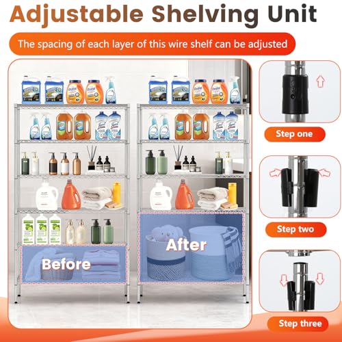 6 Tier Wire Storage Shelves with Wheels