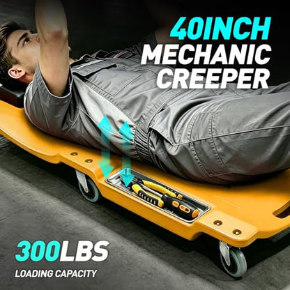40 Inch Low Profile Plastic Rolling Garage Shop Floor Creeper with LED Light