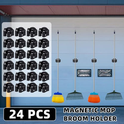 24 Pcs Magnetic Broom Holder Wall Mounted Anti Slip Rack (24 Count)