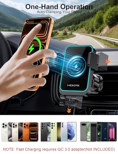 Wireless Car Charger Auto Clamping LED Car Charger Dash Windshield Air Vent