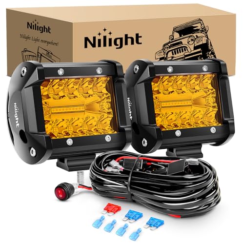 2PC 4Inch Amber Led Pods Triple Row 60W Flood Spot Combo Driving Fog Lights with 16AWG Wiring Harness