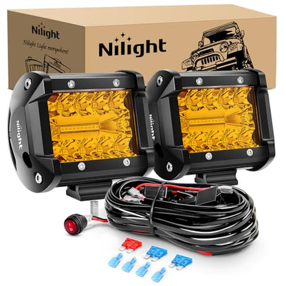 2PC 4Inch Amber Led Pods Triple Row 60W Flood Spot Combo Driving Fog Lights with 16AWG Wiring Harness
