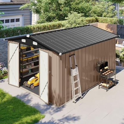 10x12 FT Outdoor Storage Shed with Floor & Lockable Double Doors