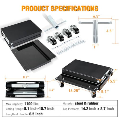 Motorcycle Lift 1100 LBS ATV Scissor Lift Jacks with Dolly Wheels Crank Handle 5.1"