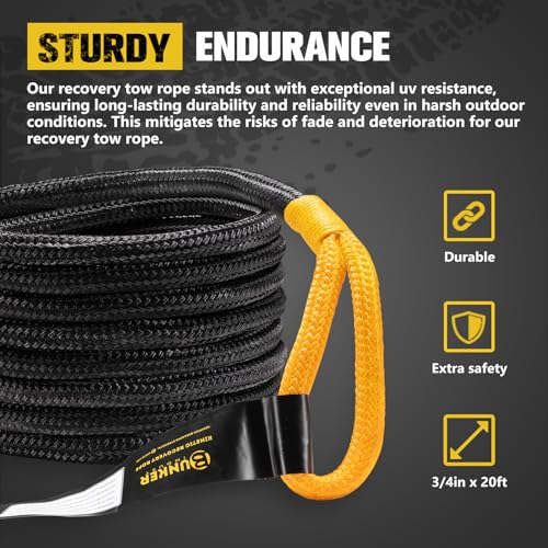 3 4in×20ft Kinetic Recovery Rope with 2 Soft Shackles Kit