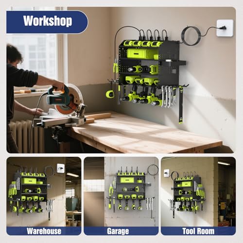 Heavy Duty Power Tool Organizer Wall Mount with Charging Station