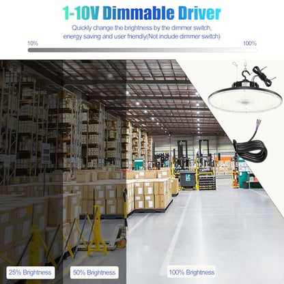 150W/200W/240W Adjustable Commercial Bay Lighting 3000K/4000K/5000K, 33600Lumen IP65 Waterproof Basement Warehouse Gym UL Listed, Warehouse LED Light Ceiling, UFO High Bay LED Lights