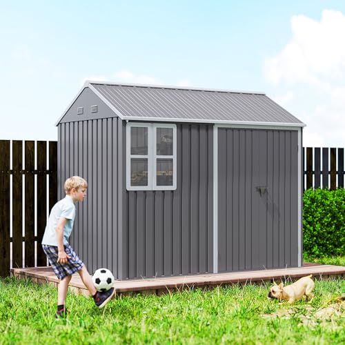 8' x 5.5' Outdoor Storage Shed Metal Garden Shed Window Gray