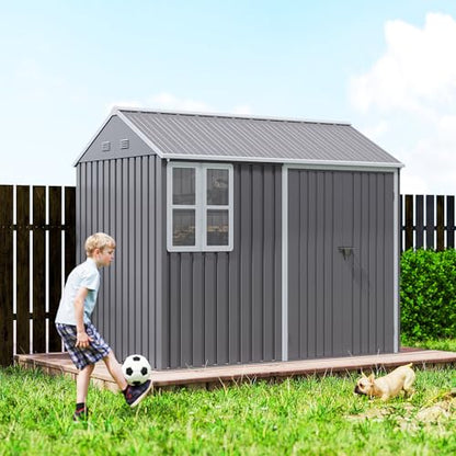 8' x 5.5' Outdoor Storage Shed Metal Garden Shed Window Gray