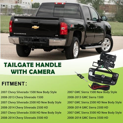 Backup Camera Tailgate Handle Rear View Camera Liftgate Latch Handle with Key Lock Cylinder Black Compatible with 2007