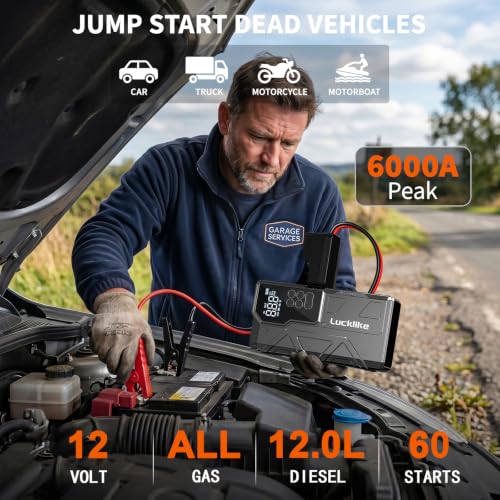 6000A 150PSI Car Battery Jump Starter with Air Compressor
