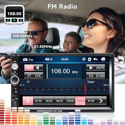 7" Double Din Car Stereo Audio Bluetooth MP5 Player USB FM Multimedia Radio+ 4 LED Mini Backup Camera with Steering Wheel Remote Support Mobile Phone Synchronization