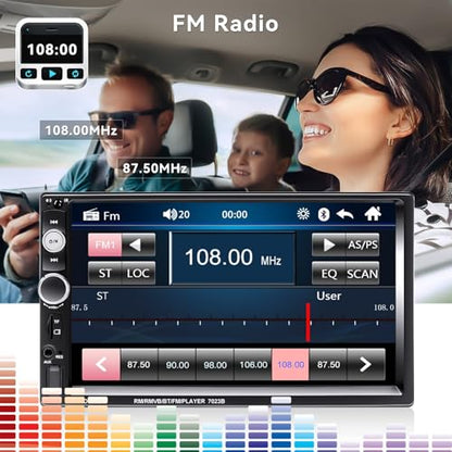 7" Double Din Car Stereo Audio Bluetooth MP5 Player USB FM Multimedia Radio+ 4 LED Mini Backup Camera with Steering Wheel Remote Support Mobile Phone Synchronization