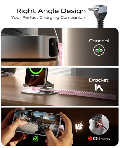 90 Degree Coiled USB C Cable for Car 3FT (2 Count)
