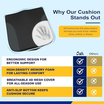 Memory Foam Car Seat Cushion for Driving Comfort and Office Use
