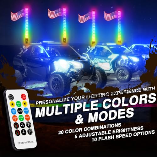 2PCS 2FT Fat Whip Lights 360°Spiral Chase Offroad Warning Lighted Antenna LED Whips Side by Side with Turn Signal Brake Reserving Lights for UTV ATV RZR Can (2 Count)