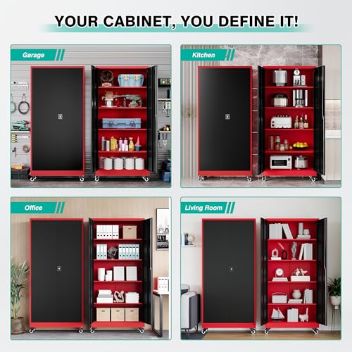 75" Tall Metal Storage Cabinet with Wheels