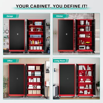 75" Tall Metal Storage Cabinet with Wheels