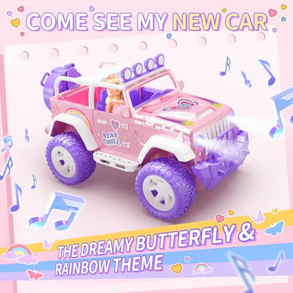 Pink Remote Control Car for Girls with Fog Mist & Music