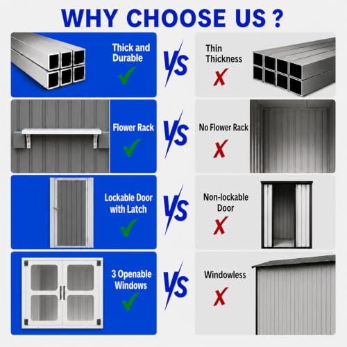 12x10 FT Outdoor Storage Shed with 3 Clear Windows