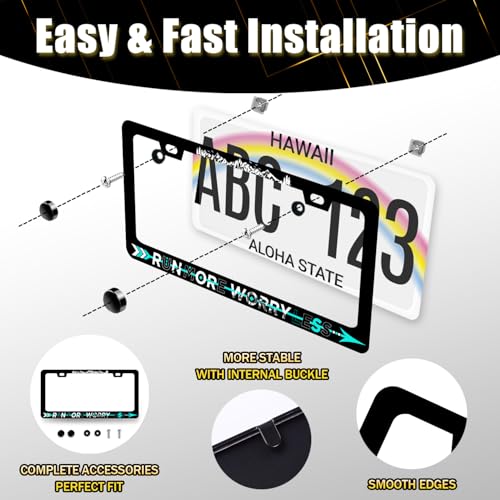 Run More Worry Less License Plate Frame StainlessSteel Funny License Holder