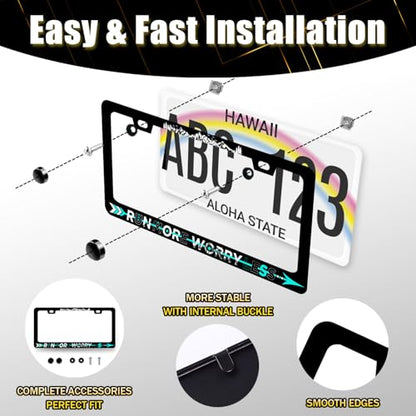 Run More Worry Less License Plate Frame StainlessSteel Funny License Holder