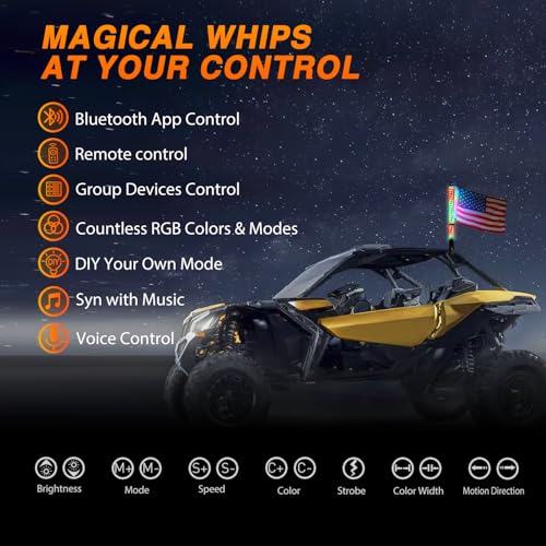 RGB LED Whip Light 1PC 2FT Lighted Antenna Whips