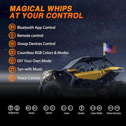 RGB LED Whip Light 1PC 2FT Lighted Antenna Whips