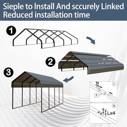 20x20 FT Carport Heavy Duty Metal Covered Carport Car Port with Galvanized Steel Roof & Frame